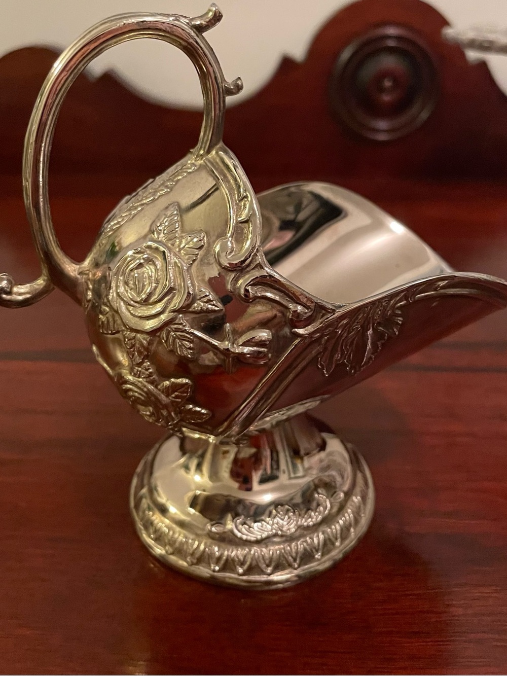 Vintage Ornate Silver-Tone Sugar Scoop- Decorative Serveware